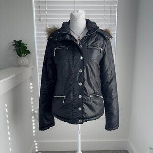 Guess Black Faux Fur Lined Puffer Jacket 🖤 | Y2K Winter Streetwear Essential